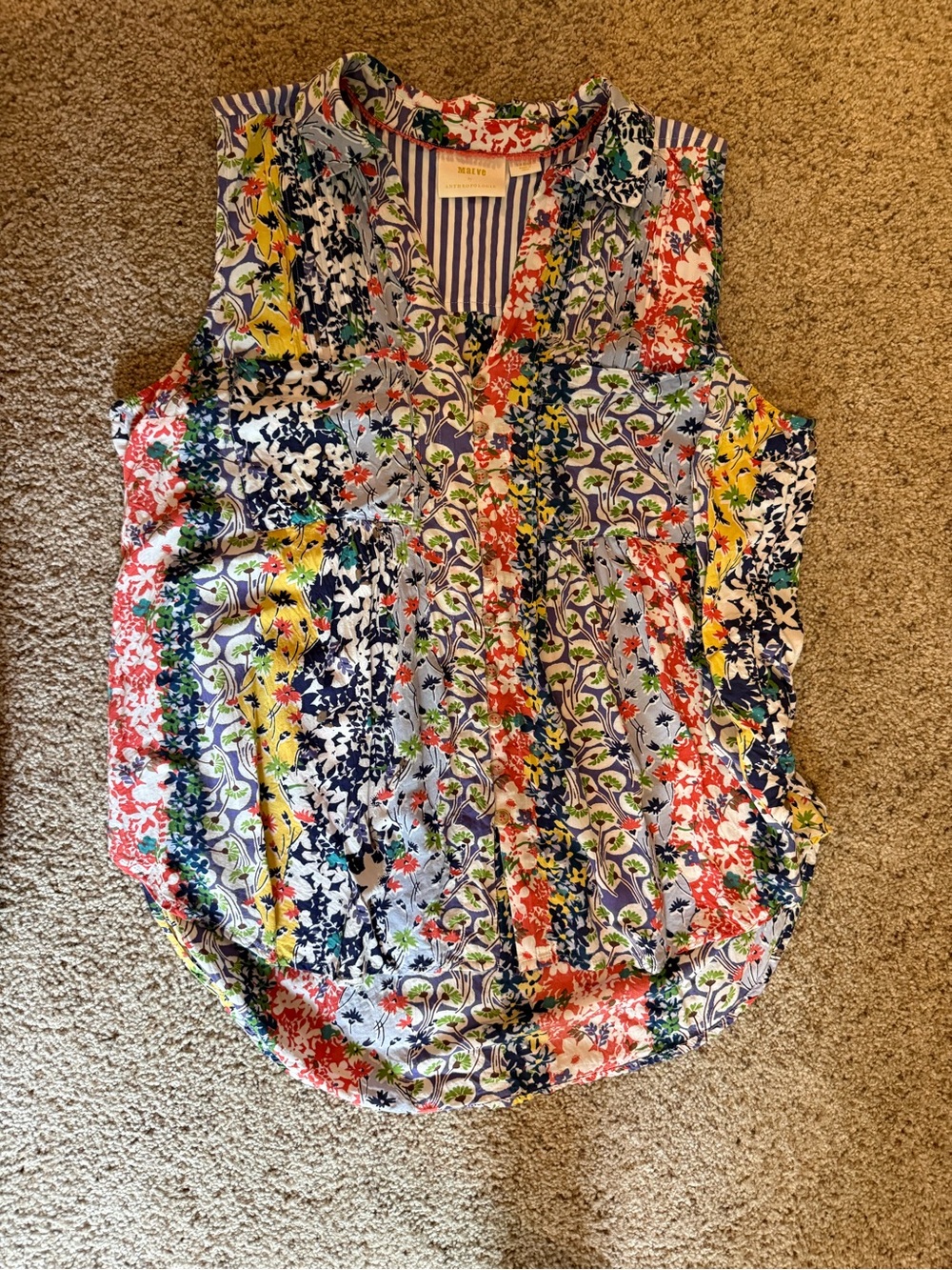 Anthropologie Maeve Rayon Floral Patchwork Sleeveless Tank